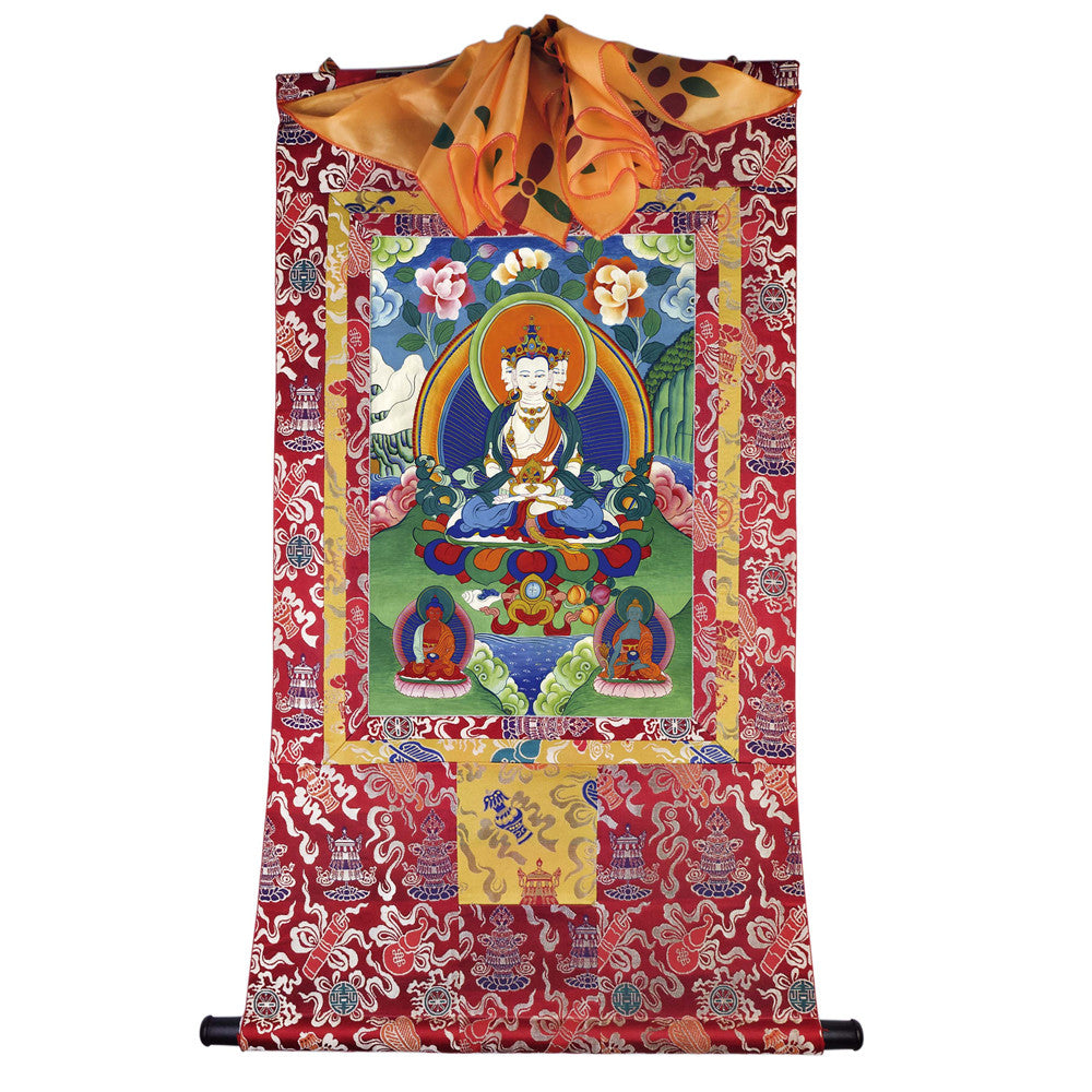 Gandhanra Tibetan Thangka Art - Vairocana - Mahavairocana - from Kathok Monastery - Giclee Print with Mineral Pigments