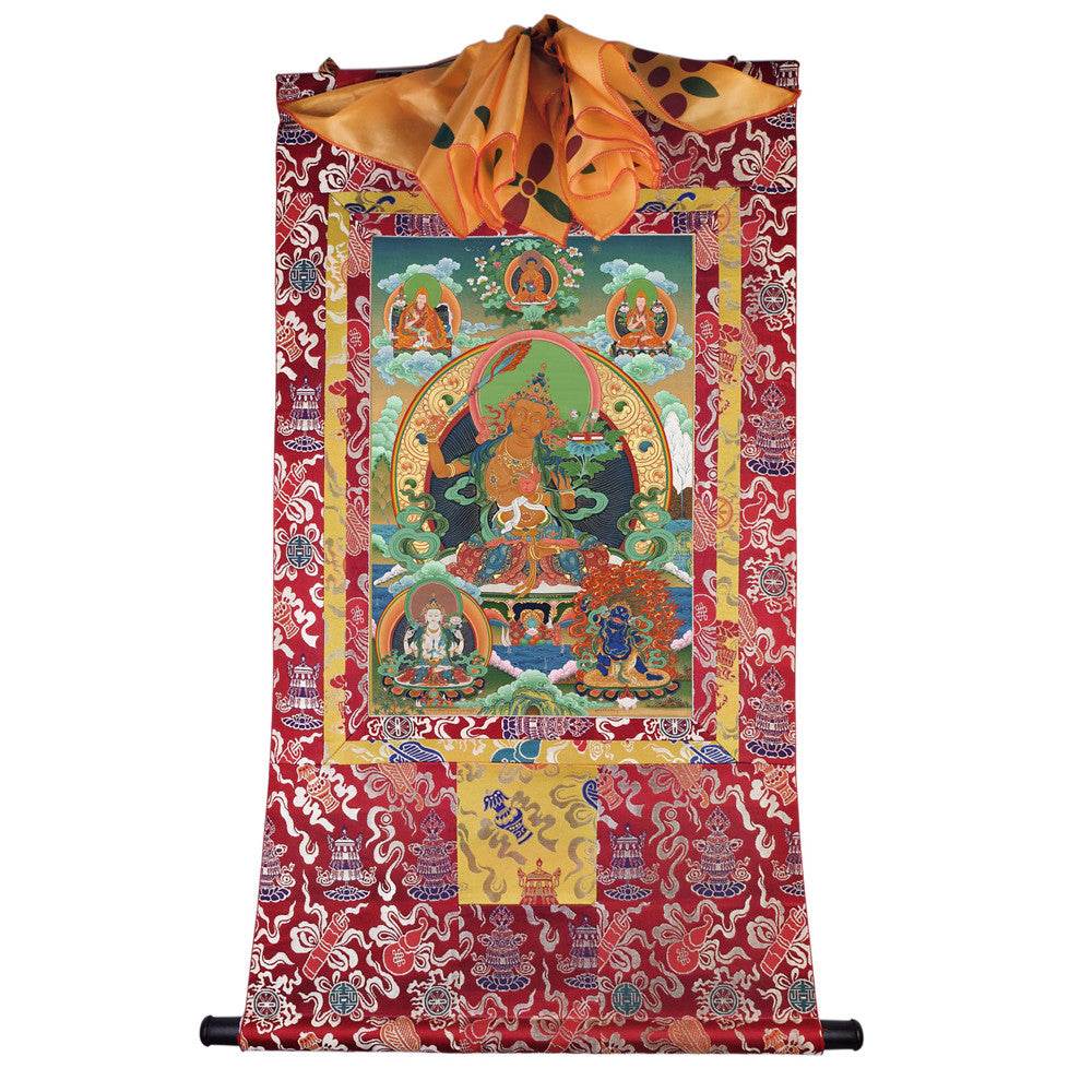 Manjusri - Tibetan thangka painting, detailed view