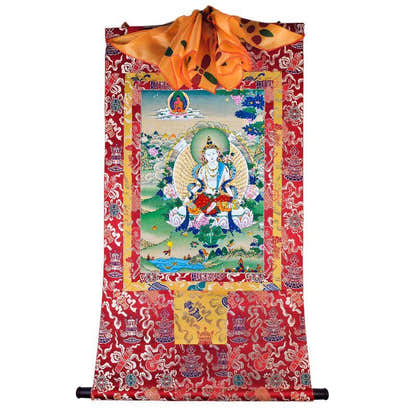 White Tara - Tibetan thangka painting, detailed view