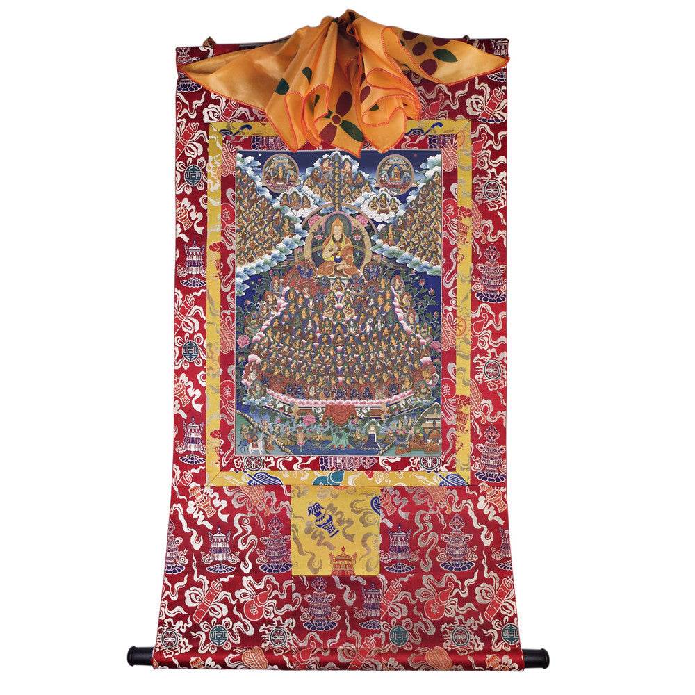 Tsongkhapa's Refuge Tree - 18th Century - Tibetan thangka painting, detailed view