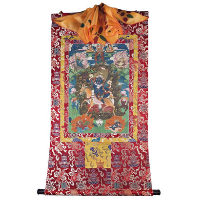 Palden Lhamo / Magzor Gyalmo / Shri Devi - 18th Century - Tibetan thangka painting, detailed view