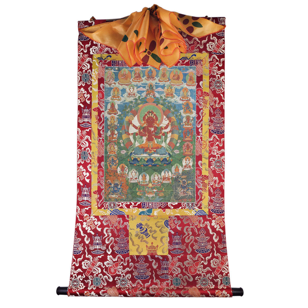 Gandhanra Hand Frame Tibetan Thangka Art,kurukulla tara-tara rakta,Jetsun Dolma, Buddhist Tapestry,Giclee Print with Mineral Pigments,48" × 32"
