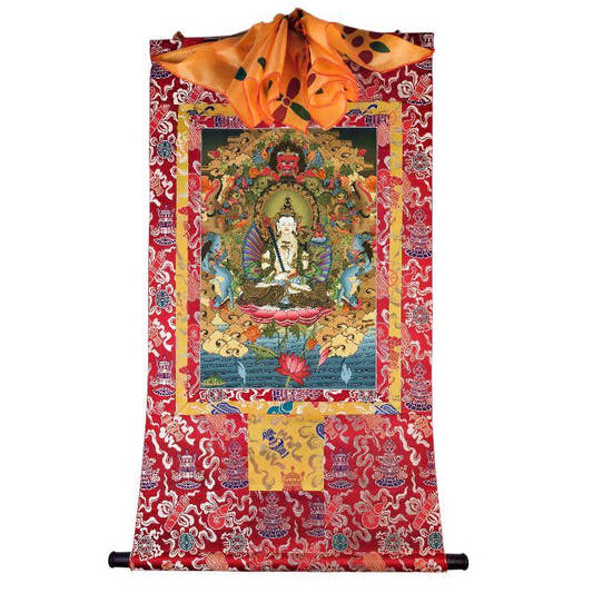 Akasagarbha Bodhisattva - Tibetan thangka painting, detailed view