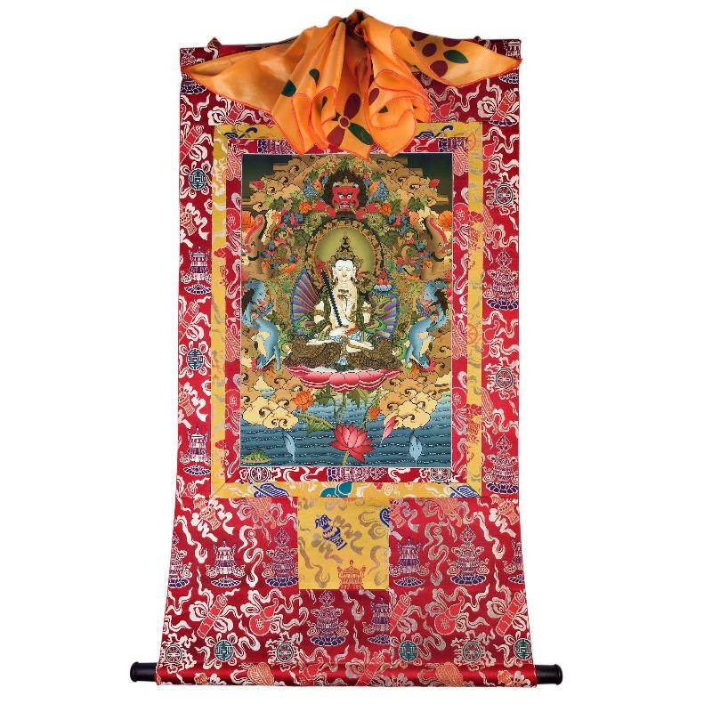 Akasagarbha Bodhisattva - Tibetan thangka painting, detailed view