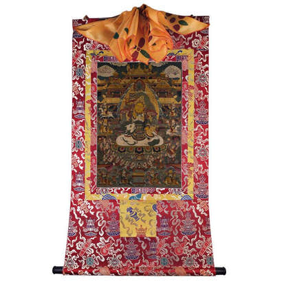 Yellow Jambhala Image - Tibetan thangka painting, view 7