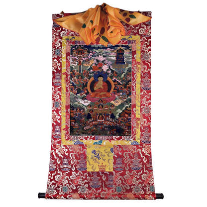 Shakyamuni - 17th Century - Tibetan thangka painting, detailed view