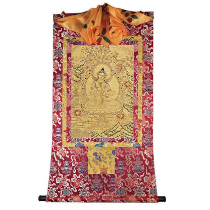 Vajrasattva - Tibetan thangka painting, detailed view