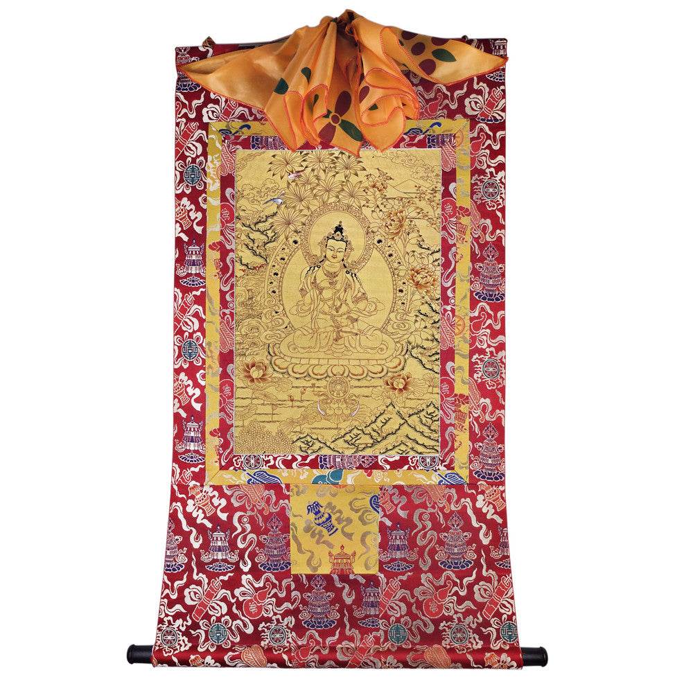 Vajrasattva - Tibetan thangka painting, detailed view