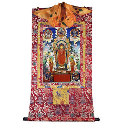 Shakyamuni Buddha: Sandalwood Buddha Image - Tibetan thangka painting, view 7