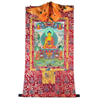 Shakyamuni - Tibetan thangka painting, detailed view