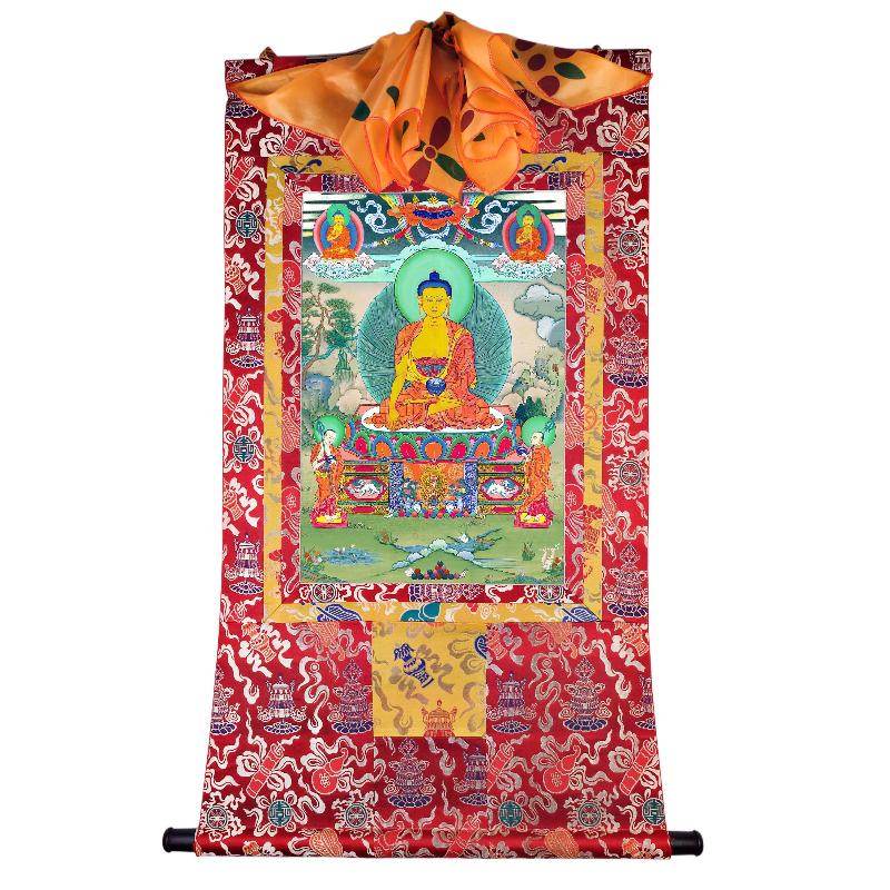 Shakyamuni - Tibetan thangka painting, detailed view