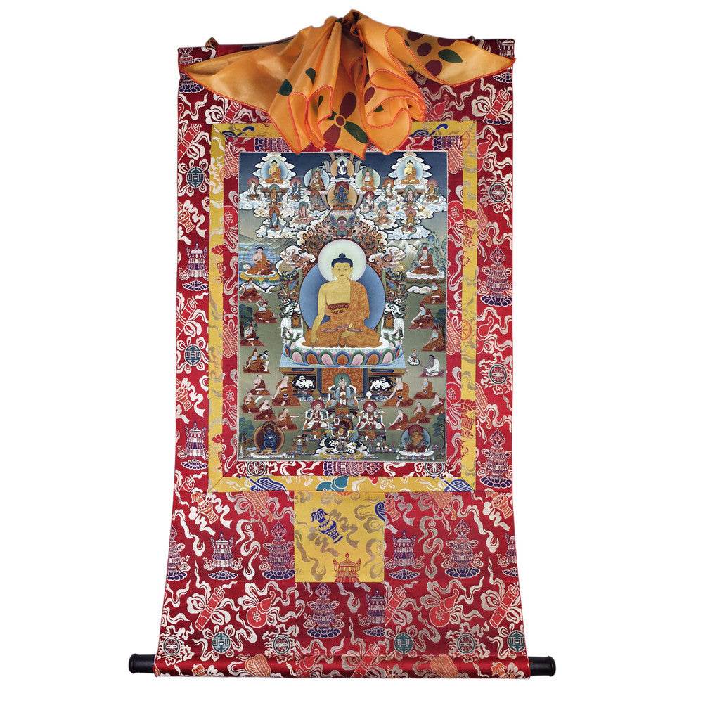 Shakyamuni - Tibetan thangka painting, detailed view