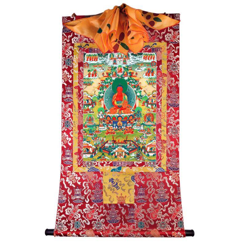 Amidabha in Pure Land - Tibetan thangka painting, detailed view