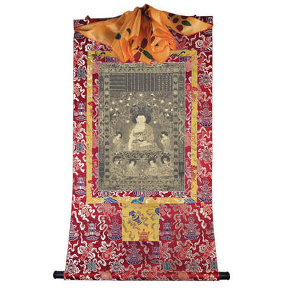Vipasyin - Tibetan thangka painting, detailed view