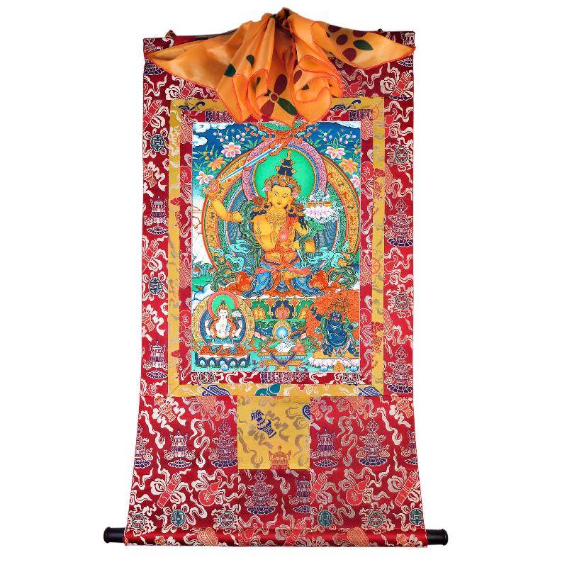 Manjusri Thangka - Tibetan thangka painting, detailed view