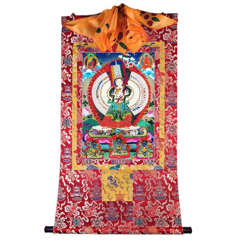 Usnisa Sitatapatra - Great White Parasol - Tibetan thangka painting, detailed view