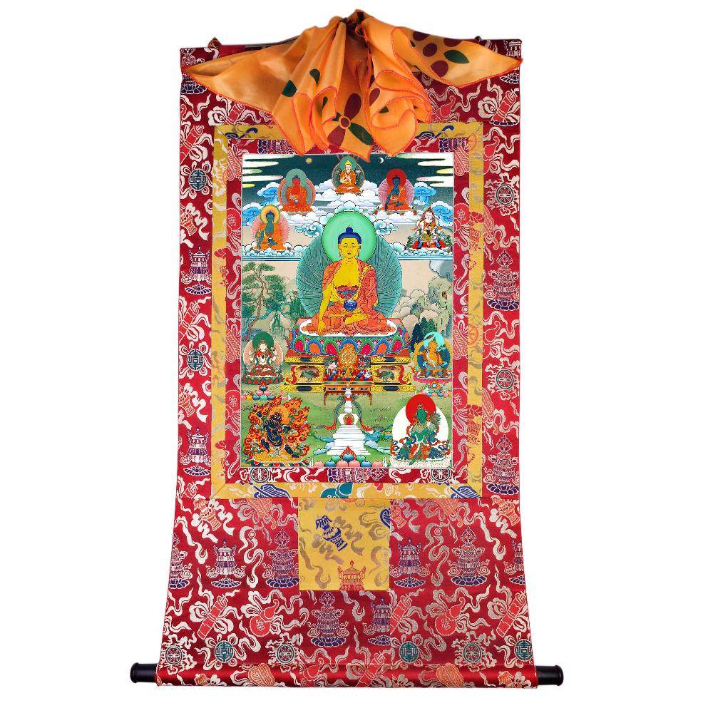 Shakyamuni - Tibetan thangka painting, detailed view