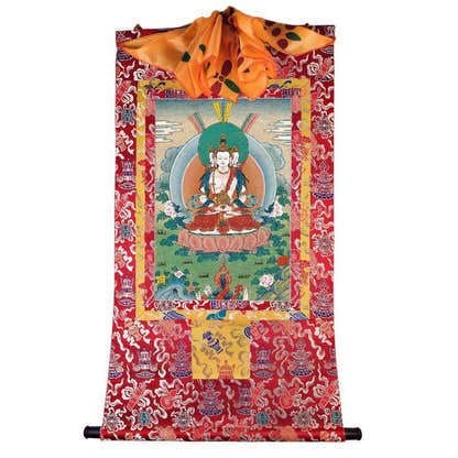 Vairocana - Mahavairocana - Tibetan thangka painting, detailed view