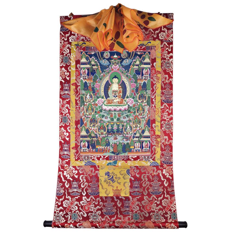 Western Pure Land of Ultimate Bliss - Tibetan thangka painting, detailed view