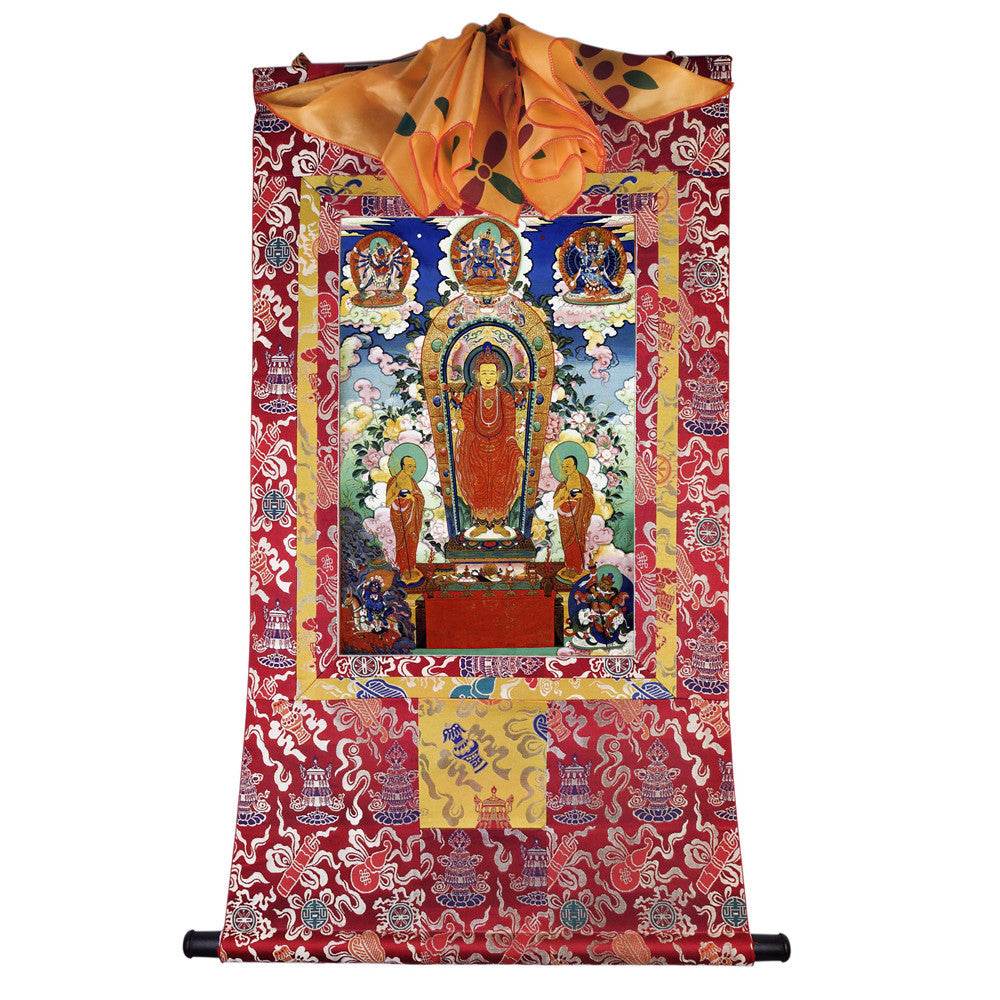 Buddha of Sandalwood Merit - Tibetan thangka painting, detailed view