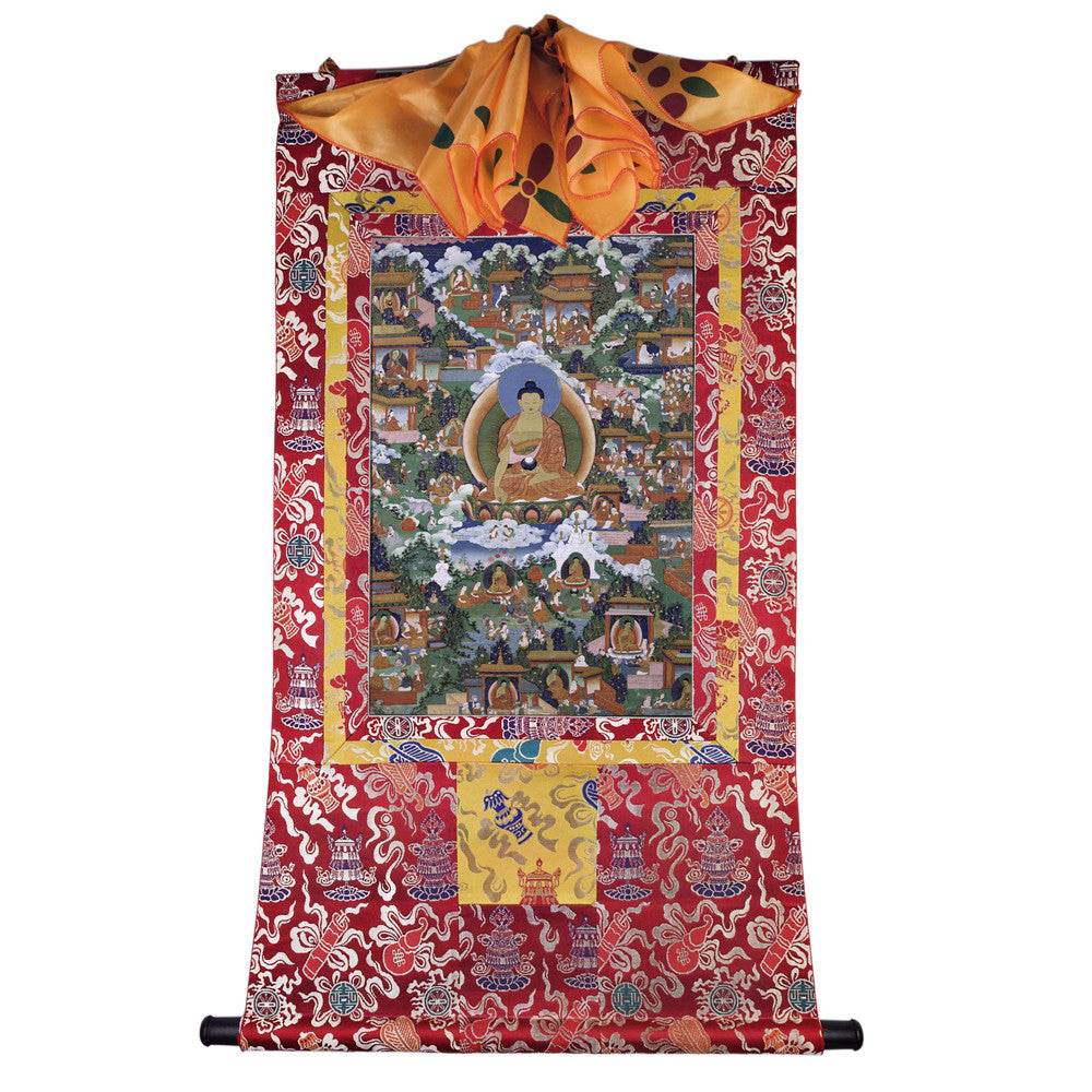 Shakyamuni Pure Land Thangka - Tibetan thangka painting, detailed view