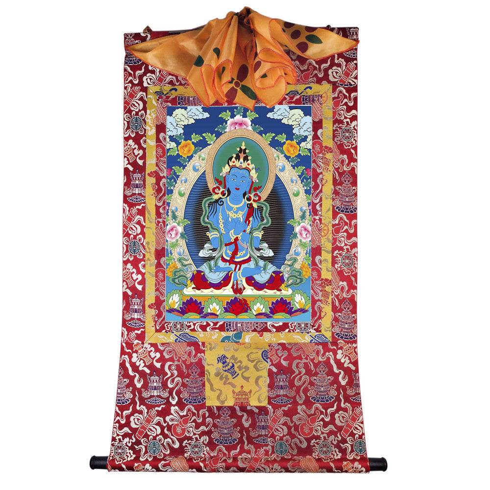 Vajrasattva - Tibetan thangka painting, detailed view