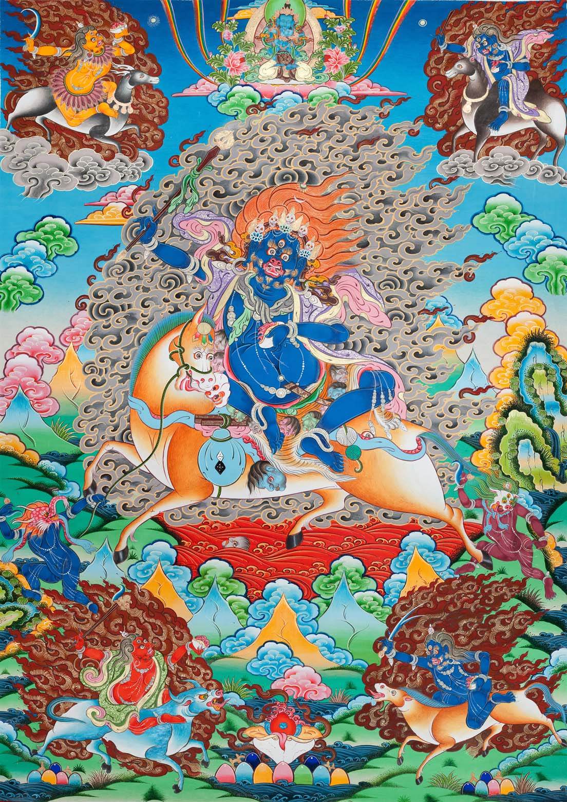 Palden Lhamo / Magzor Gyalmo / Shri Devi - Tibetan thangka painting, front view