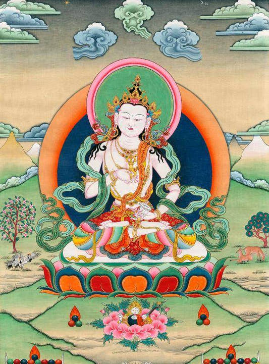 Vajrasattva - Tibetan thangka painting, front view
