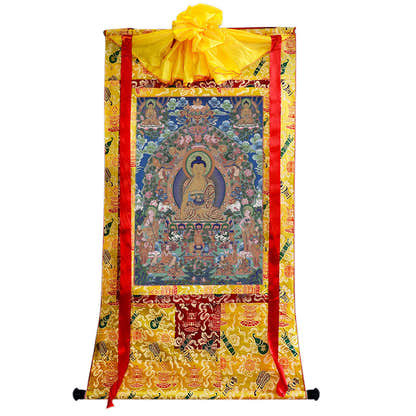 Shakyamuni - Tibetan thangka painting, close-up detail