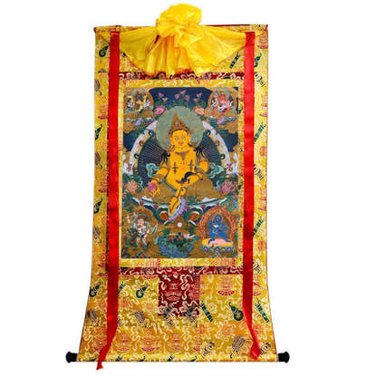The Five Jambhalas - Tibetan thangka painting, detailed view
