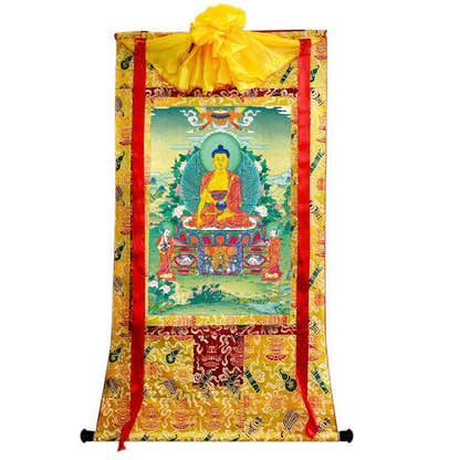 Shakyamuni - Tibetan thangka painting, close-up detail