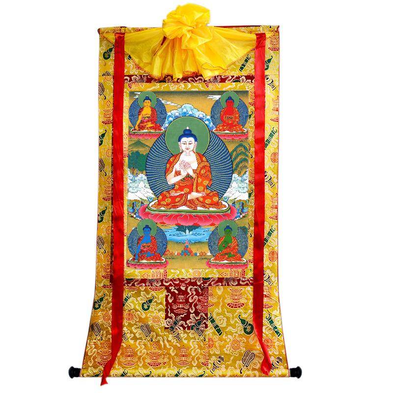 The Mandala of Five Dhyani-Buddhas of Vajradhatu - Tibetan thangka painting, close-up detail