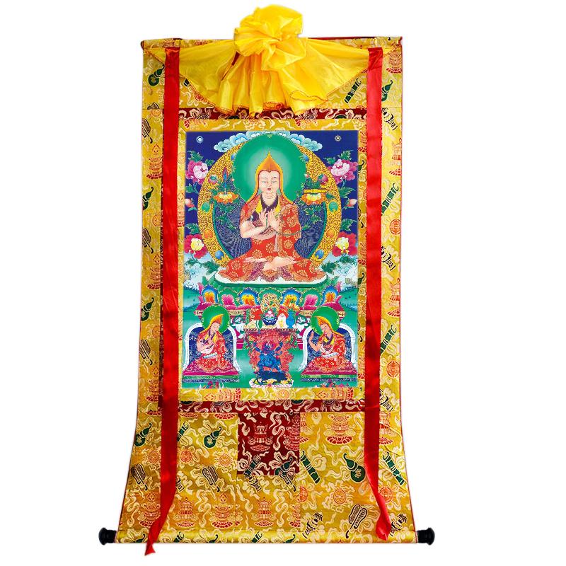 Gandhanra Tibetan Thangka Art - Tsongkhapa and His 2 Disciples - from Labrang Monastery - Giclee Print with Mineral Pigments