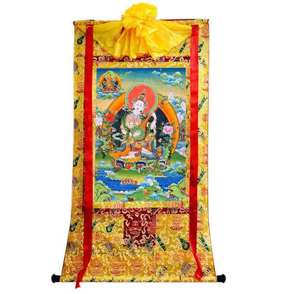 Saraswati དབྱངས་ཅན་མ། - Tibetan thangka painting, close-up detail