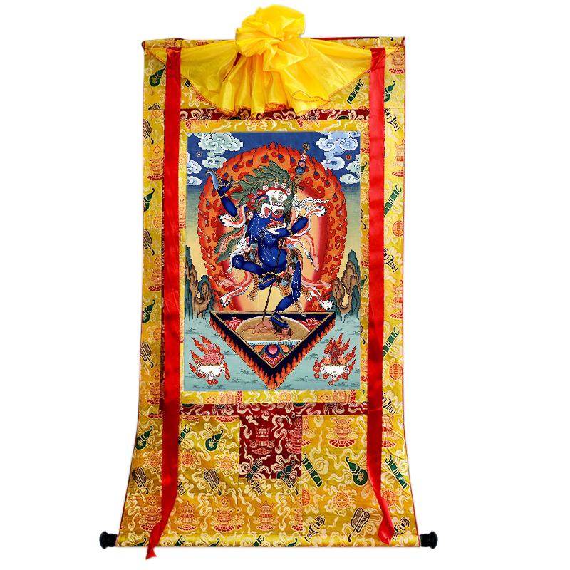 Lion-faced Dakini - Simhamukha - -Simhavaktra -Longsal Sengmar - Tibetan thangka painting, close-up detail