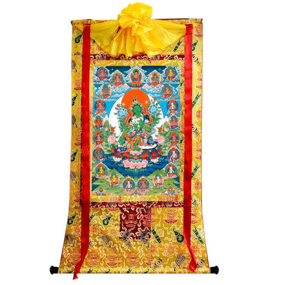 Gandhanra Tibetan Thangka Art - The 21 Taras - Green Tara - from Kathok Monastery - Giclee Print with Mineral Pigments