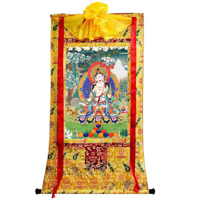 Usnisa Sitatapatra - Great White Parasol - Tibetan thangka painting, close-up detail