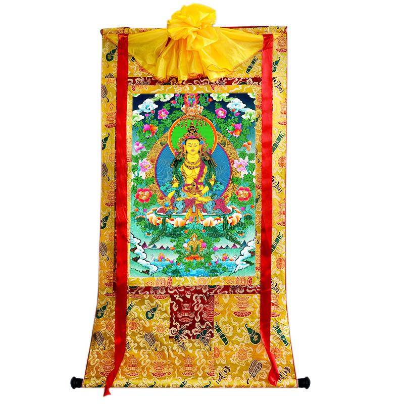 Ksitigarbha Bodhisattva - Tibetan thangka painting, close-up detail