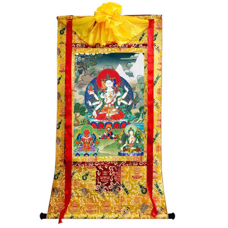 Victorious Crown Ushnisha Vijaya - Tibetan thangka painting, close-up detail