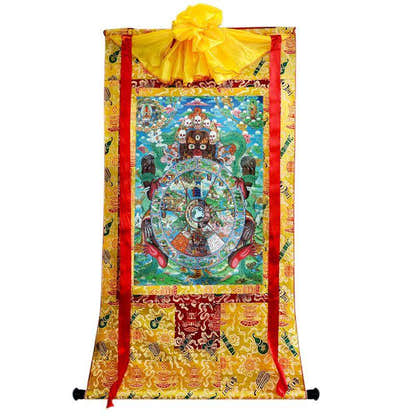 Samsara - Six Realm Wheel of Life - Tibetan thangka painting, close-up detail