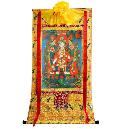 Gandhanra Hand Framed Tibetan Thangka Art,White Tara, Buddhist Tapestry,Giclee Print with Mineral Pigments,48" × 32"