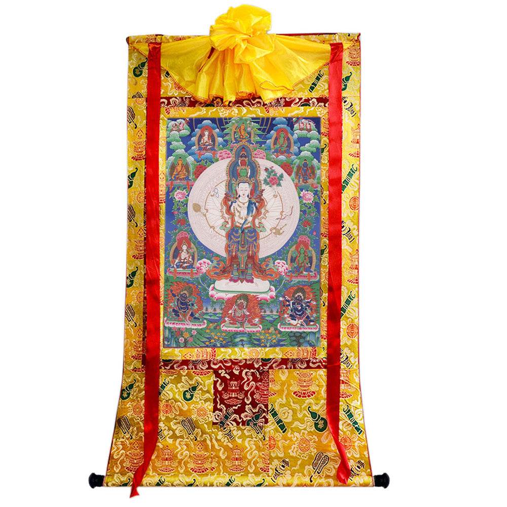 The Thousand-hand Avalokiteshvara - Tibetan thangka painting, close-up detail
