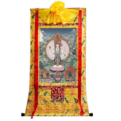 The Thousand-hand Avalokiteshvara - Tibetan thangka painting, close-up detail