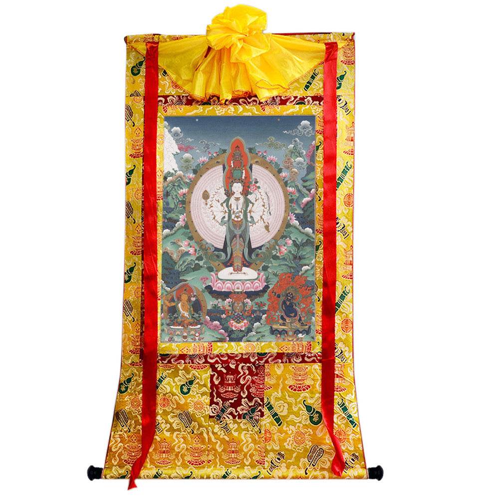 The Thousand-hand Avalokiteshvara - Tibetan thangka painting, close-up detail