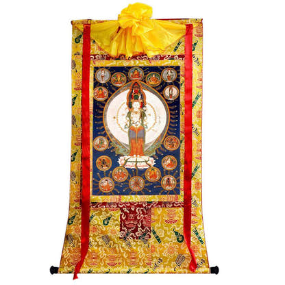 The Thousand-hand Avalokiteshvara - Tibetan thangka painting, close-up detail