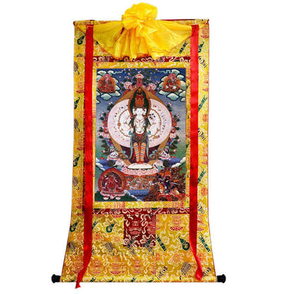 The Thousand-hand Avalokiteshvara - Tibetan thangka painting, close-up detail