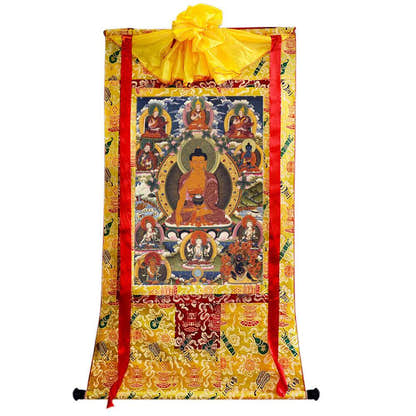 Shakyamuni - 18th Century - Tibetan thangka painting, close-up detail