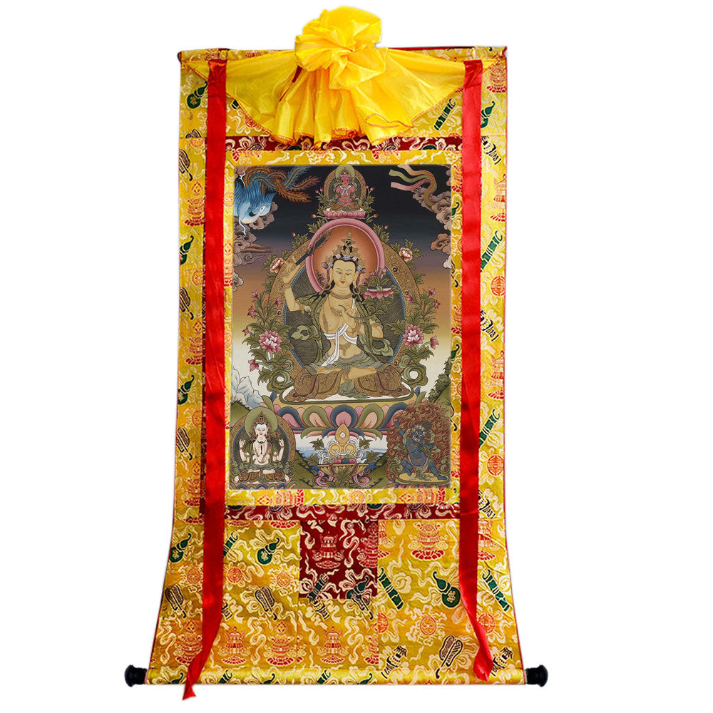 Gandhanra Tibetan Thangka Art - Manjusri - from Kathok Monastery - Giclee Print with Mineral Pigments