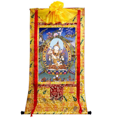 Vajrasattva in Yab Yum - Tibetan thangka painting, close-up detail