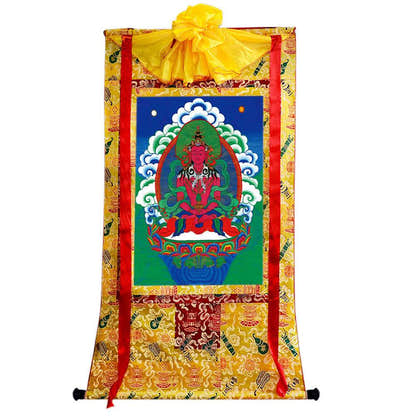 Amitayus - the Buddha of Longevity - Tibetan thangka painting, close-up detail